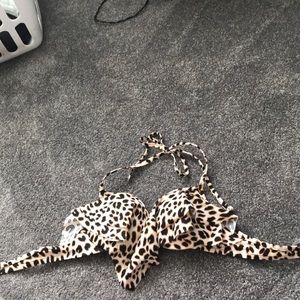 PINK push-up cheetah, ruffle swim top